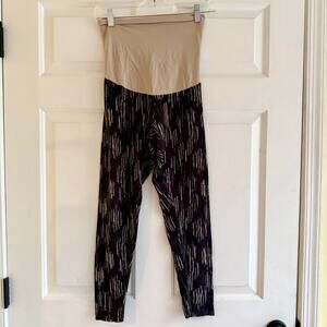 Motherhood Maternity Black Striped Abstract Leggings Over Belly Support Sz Small